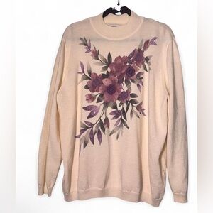 Alfred Dunner Purple Floral Cream Sweater